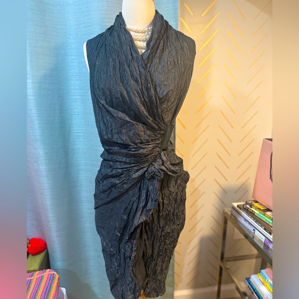 Vintage All Saints Wrap Dress Dark Grey-Blue / Gunmetal Size UK 8, US 4